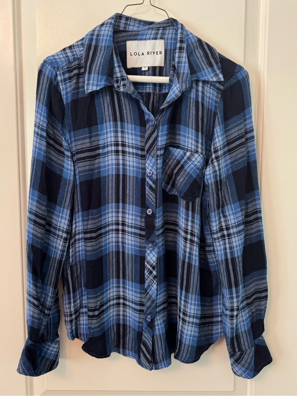 Lola River Blue Plaid Button-Front Women's Blouse